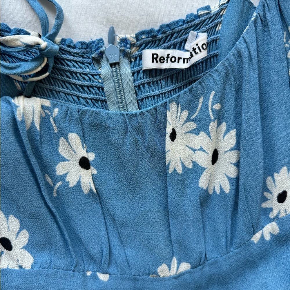 Reformation Kealy Tiered Midi Dress Chelsea Girl Blue Daisy Floral - Picture 11 of 13